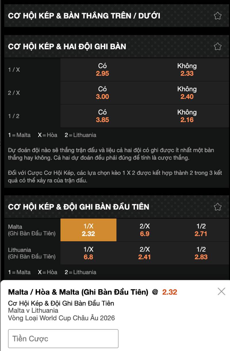 Cách chơi kèo cơ hội kép